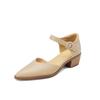 Zapatos Mary Jane Huecos de Piel de Oveja Texturizada, Fáciles de Usar, Combinan con Todo, Primavera/Verano 2023, Sandalias de Cuero Grueso de Tacón Medio Puntiagudas, Acolchadas, para Mujer