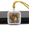 Colgante Mini Thangka Cuadrado con Chispas Doradas, Cinco Budas, Dios Amarillo de la Riqueza, Vida Pasada y Presente, Collar con Colgante Thangka de Tara Verde