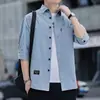 Camisa versátil de moda de verano con manga tres cuartos para hombre, camisa de trabajo, top holgado de manga corta, chaqueta de moda para hombre