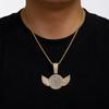 Colar Transfronteiriço Europeu e Americano com Design Único, Pingente de Asa com Diamantes Completos para Homens e Mulheres, Corrente Cubana Hip-Hop da Amazon, Corrente de Tênis