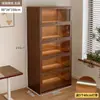 Librero a prueba de polvo de madera maciza integrado en la pared, gabinete de almacenamiento color nogal, gabinete de almacenamiento de pie, librero para el hogar