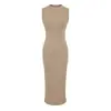 Vestido Longo de Tricô Bodycon Sem Mangas Cor Sólida Emagrecedor Estilo Coreano de Verão Temperamento Maduro Sexy Bainha Dividida Feminino