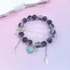Pulsera de cristal de color degradado de 10 mm para mujer, accesorio dulce y versátil para estudiantes, alas de corazón, pulsera de cristal de flor de cinco pétalos