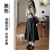 Saia Paratrooper Retro Americana com Cordão para Mulheres, Tamanho Plus, Cintura Alta, Cobre o Quadril, Emagrecedora, Casual, Linha A, Roupa de Trabalho, Meia Saia