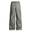 Pantalones de vestir casuales acampanados unisex de alta gama C911 estilo retro americano, diseño de pliegues de color sólido deconstruido, holgados para hombre