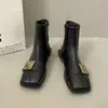 2026 Botines Individuales Temperamento Punta Cuadrada Zapatos Franceses Pequeños Delgados Negro Sensación Botines Cortos Moda Mujer Primavera Otoño Botas Nuevas