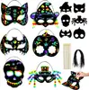 Máscara de Halloween Amazon Arte de Raspar Festa Máscara Colorida Crianças DIY Alien Papel de Raspar Grafite Criativo