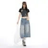 Pantalones de pierna ancha de nuevo estilo retro a la moda, pantalones vaqueros de longitud media ajustados y delgados estilo americano con bordado de perro para mujer