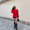 Roupas de Moda Europeias e Americanas Transfronteiriças no Aliexpress, Estilo Ins, Suéter Simples de Manga Longa Ombro a Ombro, Caimento Solto - Requer Gola Virada
