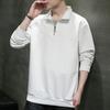 Nova Camisa Polo Masculina de Manga Comprida de Primavera e Outono Cor Pura Versátil Algodão Camiseta de Base Gola Polo Moletom Jaqueta Fashion