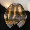 Suéter estilo preguiçoso masculino retrô outono e inverno engrossado ins moderno gola redonda solto casual suéter de malha para adolescentes e estudantes
