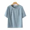 Conjunto de Duas Peças T-shirt Camisa Estilo Chinês Nacional Verão 2024 Novo Estilo Ocidental para Mulheres de Meia-idade e Idosas