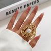 Anillo Abierto Asimétrico Entrelazado Transfronterizo Europeo y Americano con Perla de Imitación, Exagerado Estilo Ins, Metal con Pliegues en Forma de Hoja para Mujer