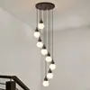 Luz de Escada Bola Estilo Meio do Século Apartamento Loft Lustre Sala de Estar Casa Oca Duplex Escadaria Lustre Longo Giratório