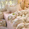 Juego de cuatro piezas de gasa de doble capa 100% algodón estilo francés grado A, 60 unidades, juego de ropa de cama de tres piezas de gasa de algodón fresca y suave