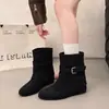 Botines Cortos con Hebilla Retro Plisados para Aumentar la Altura Mujer 2026 Otoño Invierno Versátiles Adelgazantes Botas Mallard Botas de Montar