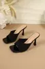 Sandalias de Tacón Alto Fino Transfronterizas Europeas y Americanas Patrón de Malla Transfronterizas Talla Grande Slip-on Punta Abierta Tejido 2026 Nuevo Al Por Mayor Talla Grande