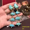 Joyería Vintage de la Edad Media Antigua Collar de Turquesa Pendientes Largos que rozan el Hombro Traje Oro Viejo Retro Joyería Versátil