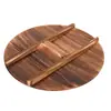 Tapa de Olla de Abeto Tapa Redonda para Wok Casero Tapa de Olla Grande de Madera Maciza Carbonizada Espesa Tapa de Olla Grande Anticuada Rural Tapa de Cilindro de Agua