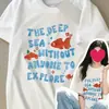 Camiseta Redonda de Manga Corta con Estampado de Peces Dorados Moda e Interesante Transfronteriza Aliexpress Estilo Bf Verano 2025 Atmósfera Neutra