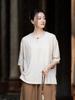 26 Verão Algodão e Linho Roupas Femininas Novo Estilo Chinês Retrô Botão Costurado à Mão Gola Redonda Suéter Top Camisa Feminina Camiseta