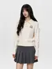 Suéter de punto con textura de ochos, cuello polo bordado que reduce la edad, para mujer, primavera y otoño, manga larga, suave y liso, top básico
