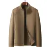 Jaqueta masculina 2026 outono/inverno, gola alta estilosa, com zíper, para homens de meia-idade e jovens, estilo business casual, casaco de lã dupla face feito à mão, moderno