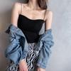 Camisola de Verano para Mujer con Almohadillas en el Pecho, Hermoso Top de Tubo en la Espalda, Cubriendo los Senos Laterales, Tirantes Finos, Se Puede Usar Fuera de la Parte Superior Ins
