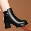 Botas Versáteis para Mulheres de Meia-Idade com Lã, Botas Martin de Salto Alto, Sapatos de Algodão Outono e Inverno, Salto Grosso, Botas de Cano Curto Estilosas