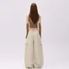 Calça Cargo Casual Laranja # Marrom Infantil Desconstruída de Perna Larga para Mulheres, Caimento Solto, Emagrecimento, Fashion, Tendência, Versátil.