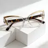 Gafas Planas Antiluz Azul Estilo Ojo de Gato para Mujer, Estilo Europeo y Americano Montura Grande Personalidad Ins Gafas Mariposa, Modernos Marcos de Gafas con Bloqueo de Color