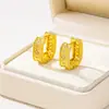 Aretes Cuadrados Cepillados de Oro Arena Vietnamita para Mujer, Modernos Aretes de Diamante Imitación Oro, Lujo Ligero Transfronterizo, Joyería Duradera