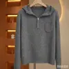 Nuevo suéter de punto de lana para otoño e invierno para mujer, sudadera con media cremallera, engrosado, cálido, versátil, camiseta básica de corte holgado
