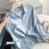 Camisa de Algodão Fio Duplo Azul Céu Manga Longa para Mulheres Primavera & Outono 2026 Solta Cor Pura Textura Leve Camisa de Lapela Top para Mulheres