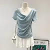 Camiseta sexy de manga corta, hombros descubiertos, para mujer, verano 2026, modal, irregular, ajustada, entallada a la cintura, top de moda