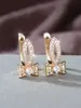 Pinzas para Orejas con Lazo Incrustado de Diamantes Oro Rosa Lujo Ligero, Pendientes Elegantes Versátiles Exquisitos Estilo Francés, Accesorios Estilo Oficina para Viajes Diarios