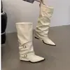 Botas altas de chica atrevida, para mujer, de punta fina, con tacón grueso, hebilla de cinturón, hasta la rodilla, nuevo estilo otoño/invierno 2025, botas de moda estilo callejero