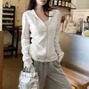 Sudadera con Capucha Gris para Mujer, Estilo Coreano, Cárdigan Ajustado, Mangas Largas, Cintura Adelgazante, Ropa Exterior Versátil, Lista para Exportación