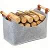 Cesta de fieltro transfronteriza para leña con asa de madera, cesta de almacenamiento portátil para leña de chimenea, cesta de almacenamiento de gran capacidad para artículos del hogar