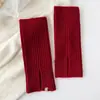 Meias de Lã Tricotada com Etiqueta de Couro Outono/Inverno para Mulheres, Meias com Pelúcia Cortada, Polainas Quentes de Cano Curto para Empilhar, Meias de Cano Médio Estilo Preppy