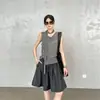 ¡Acetato + Lino + Tencel! Estilo de Lujo Ligero y Relajado~ Camiseta de Punto sin Mangas con Cuello de Drapeado y Chaleco Fino con Lazos para Mujer en Verano
