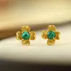 Pendientes de plata 925 con malaquita diseño pendientes aguja de plata alta gama verde temperamento joyería al por mayor pendientes de moda