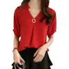 Novo Top de Chiffon Manga Curta Design Coreano de Verão Plus Size para Mulheres, Blusa Casual Emagrecedora para Meninas Plus Size