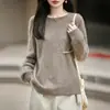 Suéter de Tricô Feminino Gola Redonda Manga Longa Cor Sólida Lã Cashmere Outono/Inverno 2026 Suéter de Lã Escovada