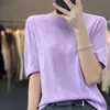 Camiseta de Punto de Manga Corta con Cuello Redondo, Estilo Coreano, Ajuste Delgado, Versátil, Nueva de Verano, Hilo Fino de Lana del Yangtsé para Mujer