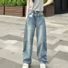 Jeans Retro Americanos de Pierna Ancha para Mujer Otoño Nuevo Estilo Moda Versátil Sueltos Adelgazantes de Cintura Alta Banana Acampanados Pantalones de Largo hasta el Suelo