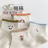 Calcetines de verano con punta de hilo y animales de dibujos animados para mujer, calcetines cortos, finos, transpirables y de algodón.