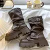 Venta Caliente Estilo Coreano Adelgazante Versátil Aumentador de Altura Suela Gruesa Botas Martin Mujer 2026 Nuevo Otoño Marrón Versátil Botas de Media Pantorrilla