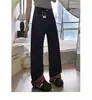 Jeans de Cuadros Azul Oscuro con Dobladillo Enrollado para Mujer, Tallas Grandes de Otoño, Elegantes Pantalones Rectos de Pierna Ancha de Cintura Alta Adelgazantes para Primavera