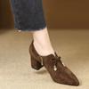 Moda Otoño 2026 Versátil Nuevo Retro Elegante Tacones Altos de Punta Aguda con Lazo Boca Profunda Tacón Grueso Zapatos de Salón para Mujer